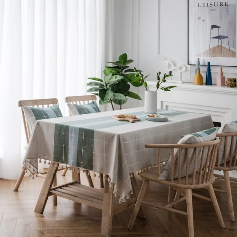 Skup W trzech odcieniach Plaid dekoracyjne obrus lniany z pomponem wodoodporna olejoodporne zagęścić prostokątny ślub jadalnia herbata obrus