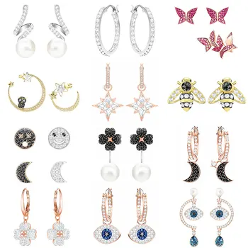 

High Quality SWA ED008 Earring Original 1: 1 Ladies Fashion Classic Smiley Moon Butterfly Bee Long Ear Line Earring Jewelry.