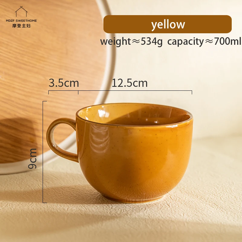 Taza grande para desayuno de 680ml, Taza de cerámica para café, leche,  amarillo, verde, rosa, viene con cepillo, DEC677 - AliExpress