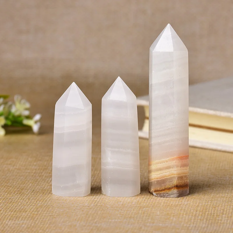 1pc Natural Crystal Point Afghan White Jade Healing Obelisk Quartz Wand Ornament for Home Decor Reiki Energy Stone Pyramid gift 4