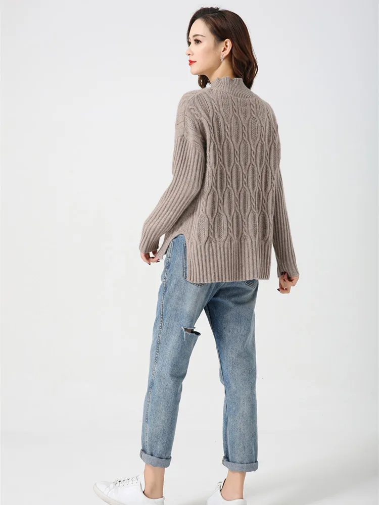 LHZSYY Осень Зима женский свитер с воротником средней длины из чистого кашемира модный вязаный толстый пуловер теплый большой размер