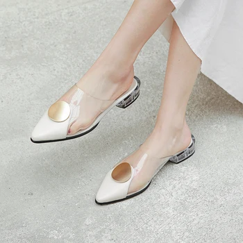 

Genuine Leather Sandals Fashion Slip-on Comfortable Square Heel Special Shoes New Pink White Sandals