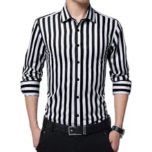 BROWON Brand New Men Striped Casual Shirts Long Sleeve Mens Cotton Shirts Turn Down Collar Chemise Homme Plus Size 5XL