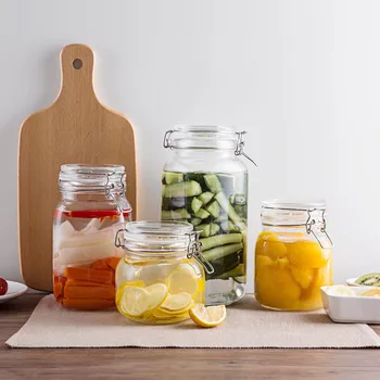 

750-2200ML Stainless Steel Buckle Glass Bottle Food Storage Jar Kitchen Passion Fruit Enzyme Bottle Sealed Can