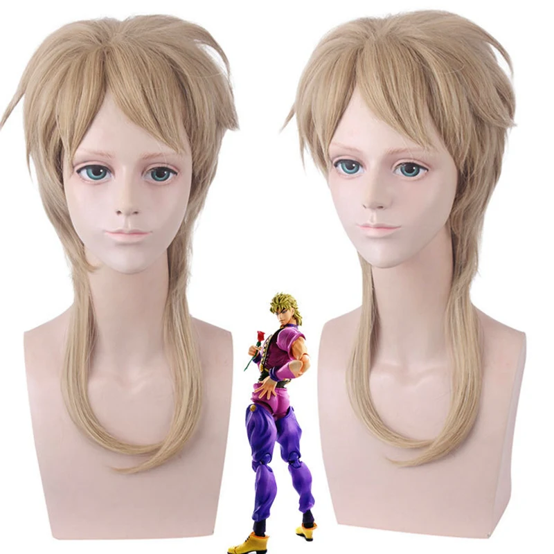 

45Cm Length Linen Color Cosplay Wig Anime JoJo's Bizarre Adventure Dio Wig Short Hairstyle