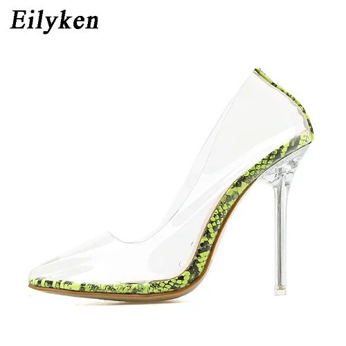 Green Eilyken/прозрачные туфли-лодочки из пвх; сандалии; необычный стиль; Каблук из плексигласа; острый носок; женская обувь для вечеринок; туфли-лодочки для ночного клуба; Размеры 35-42 - Цвет: Green