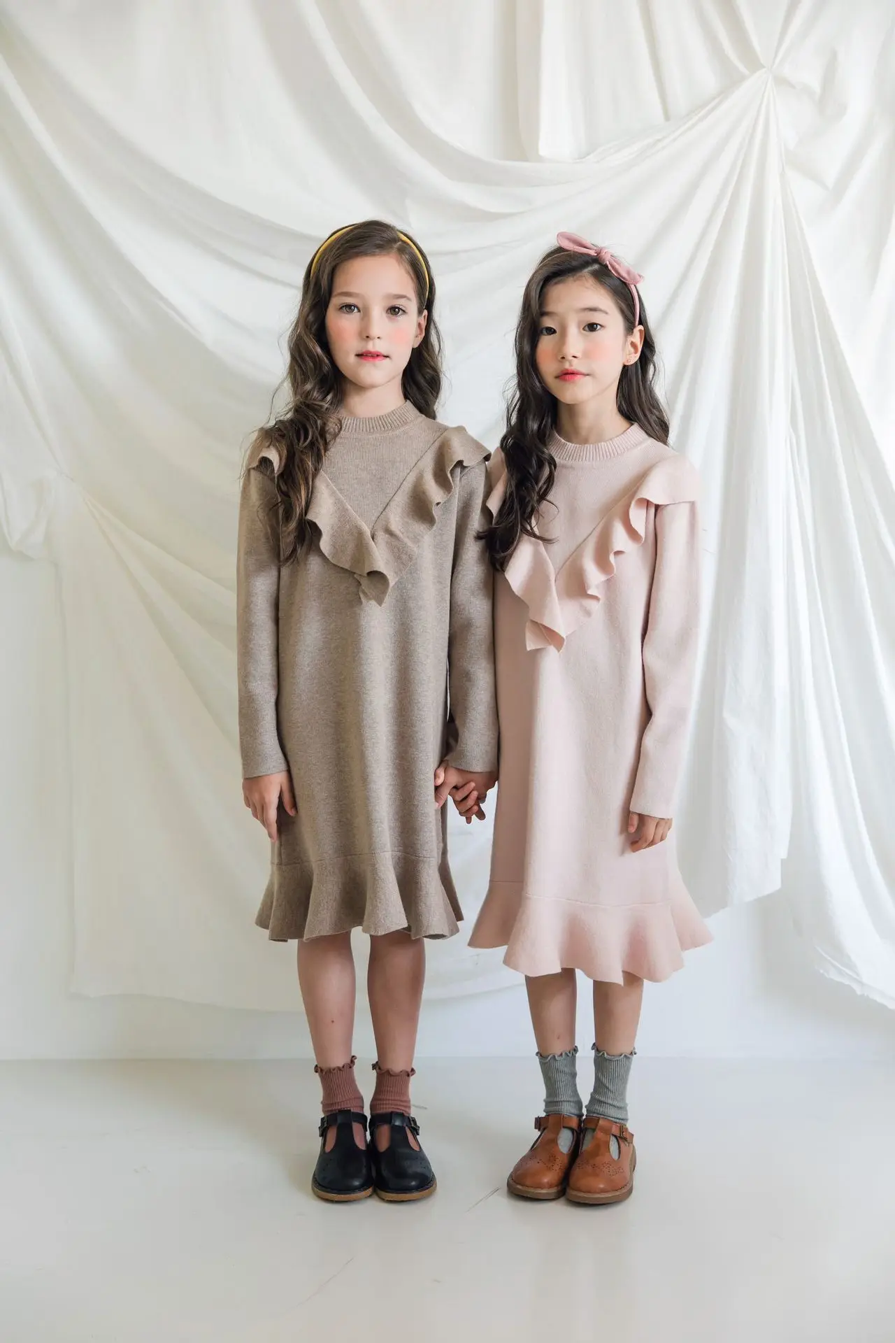 Новинка года, осенне-зимнее стильное платье для девочек Длинные повседневные Детские платья для девочек, модные вязаные платья для маленьких девочек#8146
