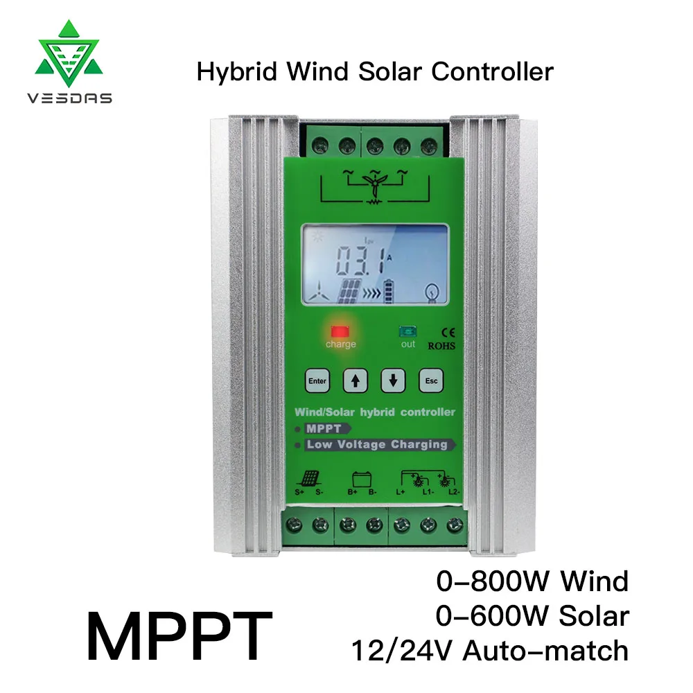 

550-1400W MPPT Hybrid Wind Solar Charge Controller Tracker Regulator Match 12V 24V Battery For Wind Generator Panel Dump Load