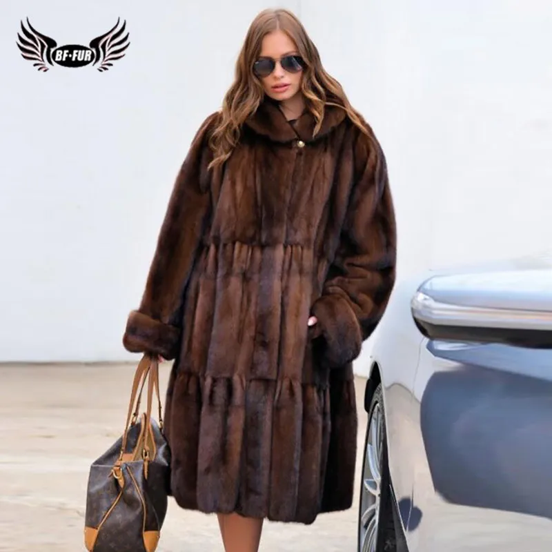 

Winter Fashion Women Real Mink Fur Coat With Lapel Collar Natural Full Pelt Genuine Mink Fur Jacket Long Luxury Fur Coats Female