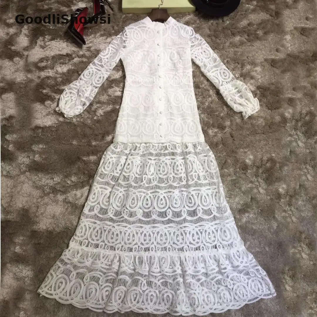GoodliShowsi, английский стиль, сексуальное женское кружевное платье, сплошной цвет, выдалбливают, Ретро стиль, пышные рукава, элегантное платье, женские длинные платья