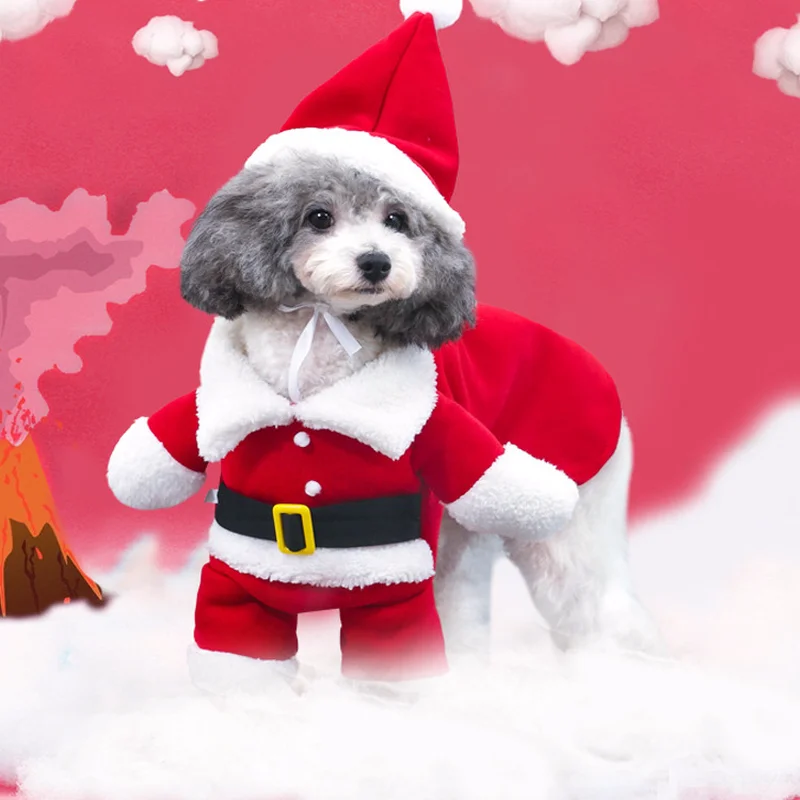 Зимний костюм для домашних животных забавная трехмерная Рождественская одежда для собаки с шапкой Санта Клаус Рождественская Одежда для собак