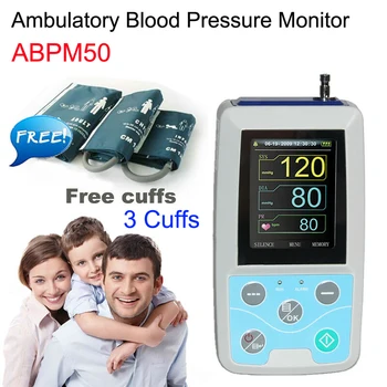 

ABPM50 Portable Upper Arm Blood Pressure Monitor Digital Automatic Sphygmomanometers NIBP Heart Beat Rate Pulse Meter +3 Cuffs