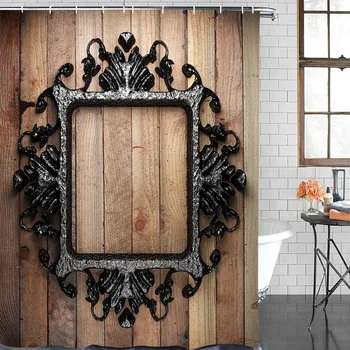 

Polyester Curtain Iron Wood Border Art Bathroom Shower Curtains Bathroom Item Waterproof Shower Curtain &12 Hook