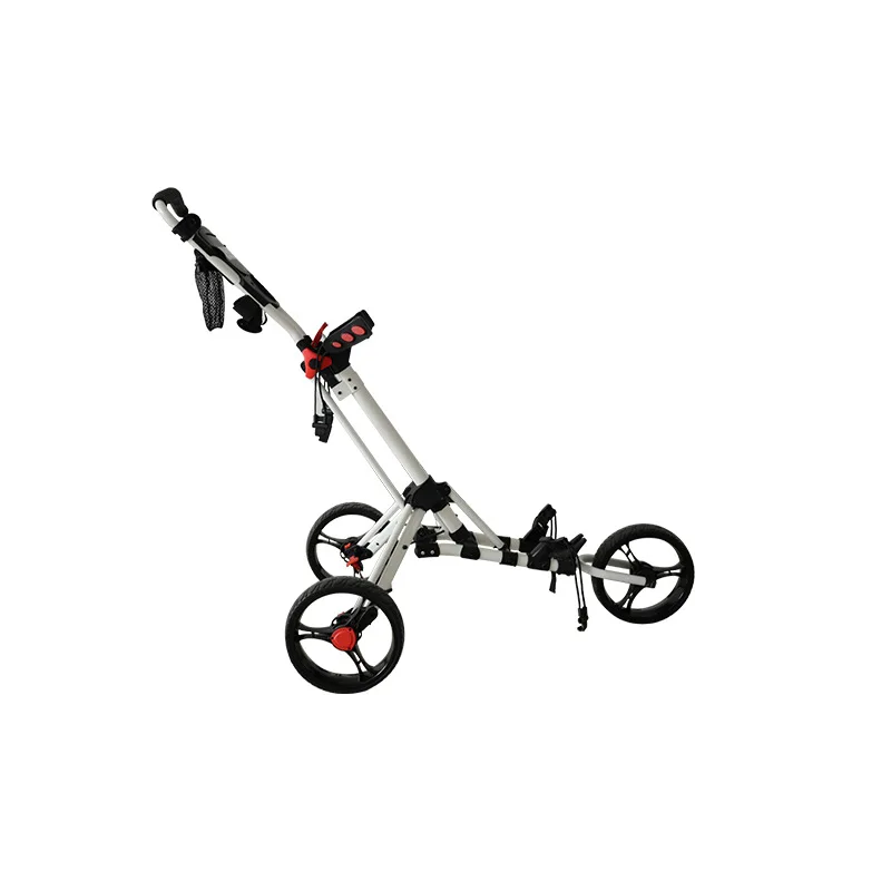 Folding 3 Wheel Golf Push Cart, Golf Trolley Cart with Cup Holder, Umbrella Stand, Foot Brake and Organizer