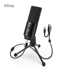 FIFINE-micrófono USB tipo C de 192KHz/24 bits con botón de silencio, Control de ganancia, condensador, PC, para Recording-K683A de estudio cardioide