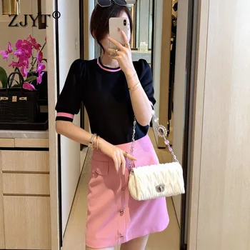 

Fashion Suit Summer Runway Designers Women's Elegant Short Sleeve T Shirt+Mini Pencil Skirt 2 Piece Clothing Sets Outfits