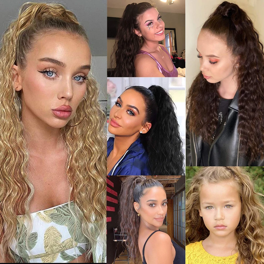 Leeons 20'' Synthetic Ponytail Hair pieces Heat Resistant Fiber Straight Ribbon Clip In Hair Extension 21 colors Brown Black