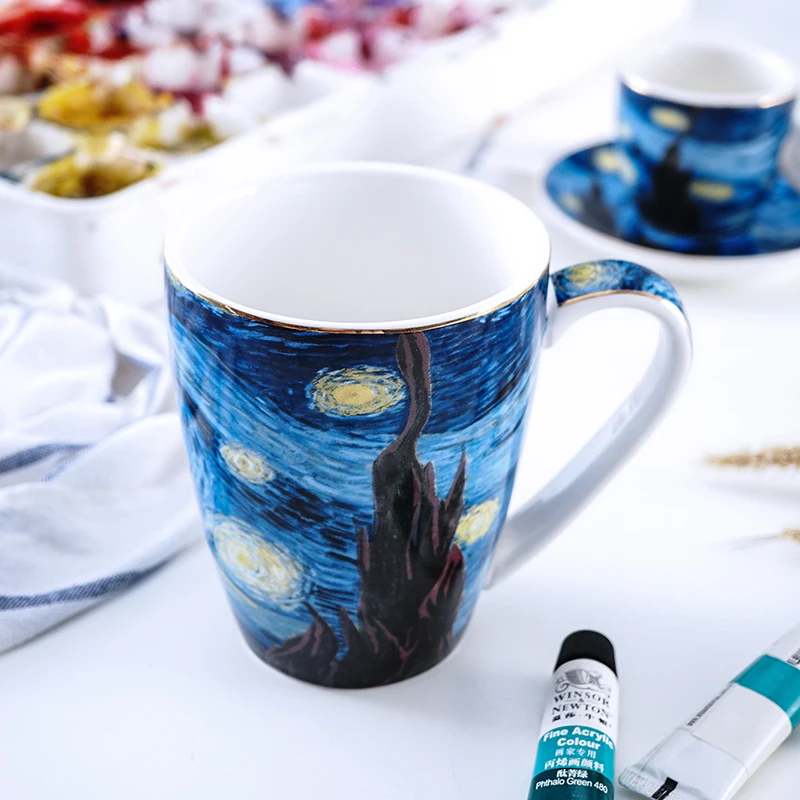 Креативная Звездная фарфоровая кофейная чашка и блюдце с ложкой Ван Гог Художественный набор кофейных чашек послеобеденный чайный набор Декоративная посуда для напитков - Цвет: Coffee Mug 400ml