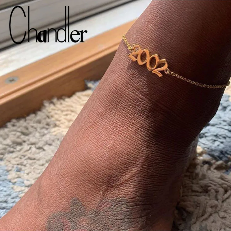 Chandler Stainless Gold Color Unique Year Number Anklet Ankle for Women Unique Year 1980 1989 2000 Beach DIY Birthday Gift Chandler Stainless Gold Color Unique Year Number Anklet Ankle for Women Unique Year 1980 1989 2000 Beach DIY Birthday Gift