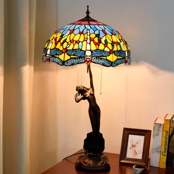

40cm yellow Dragonfly Tiffany table lamp colored glass bar living room dining room table lamp American Art Gift beauty lamp