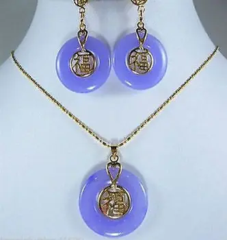 

Jewelry purple bless happiness earring & pendant set AAA style 100% Natural Noble Fine jewe