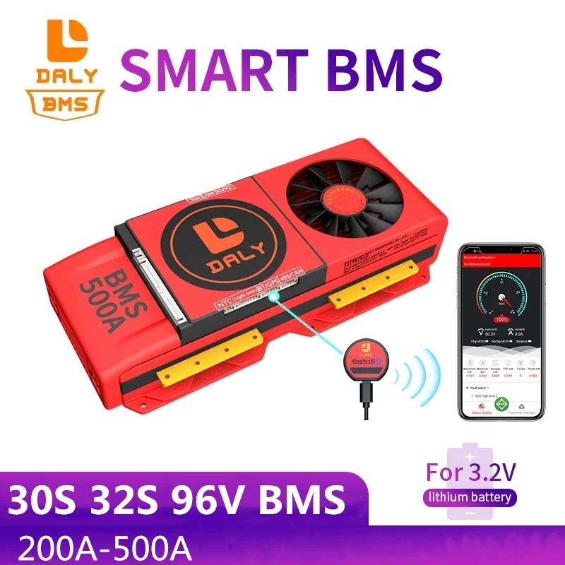 DALY 태양광 시스템용 스마트 BMS, 팬 BT RS485 UART UCAN 포함, 96V, 32S, 300A, 250A, 200A, 96V, 30S 피크, 450A, LiFePO4 BMS, 120V
