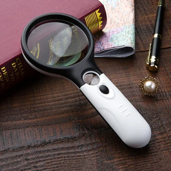 

High Quality Double Lens 3X 45X Illuminated 3 LED Magnifier Microscope Reading Jewelry Repair Tool Handheld Magnifying Glass