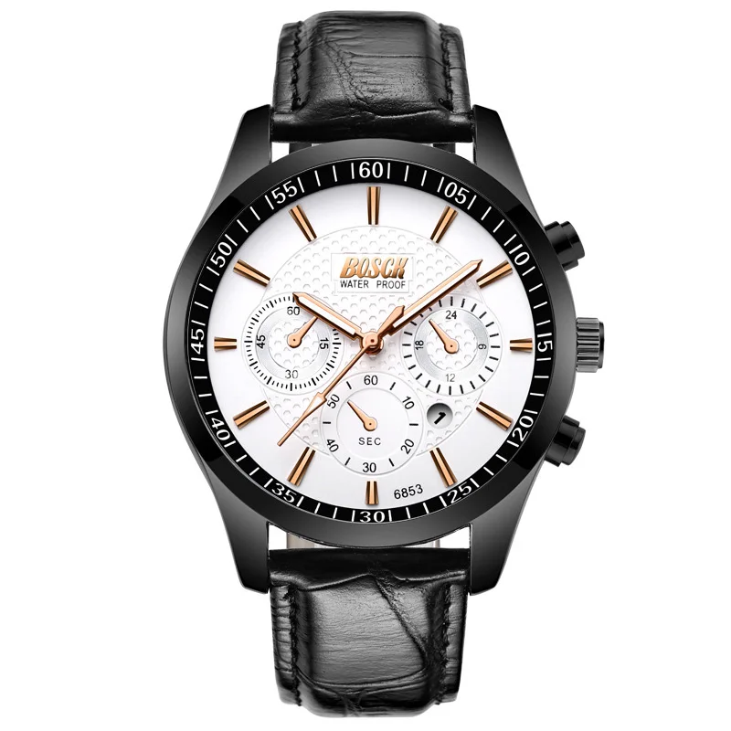 

BOSCK Watch Men Military Sports Waterproof Wristwatch Display Date Quartz Watch Black Leather Sports Clock relojes para hombre