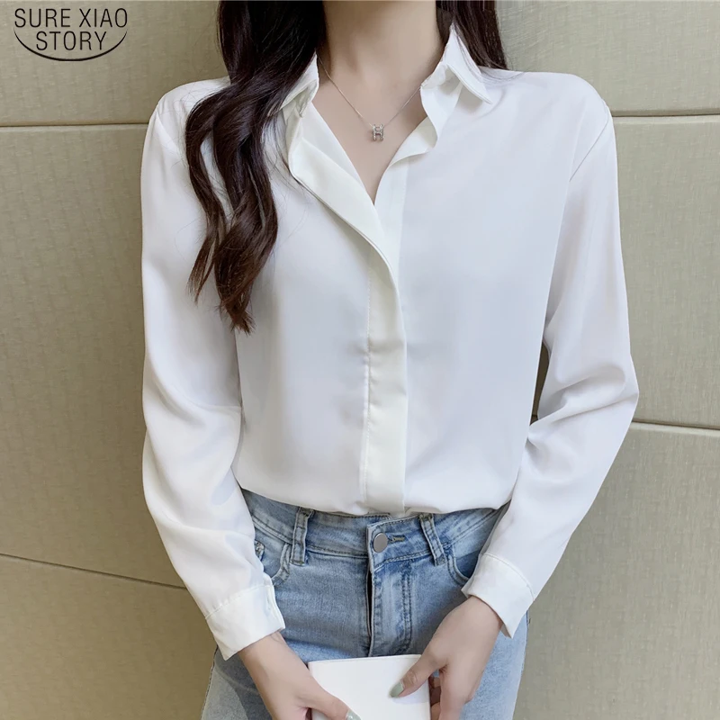 

Office Casual Long Sleeve Women Shirts Chiffon 2023 Autumn White Women Blouses and Tops Button Up Female Clothing Blusas 16167