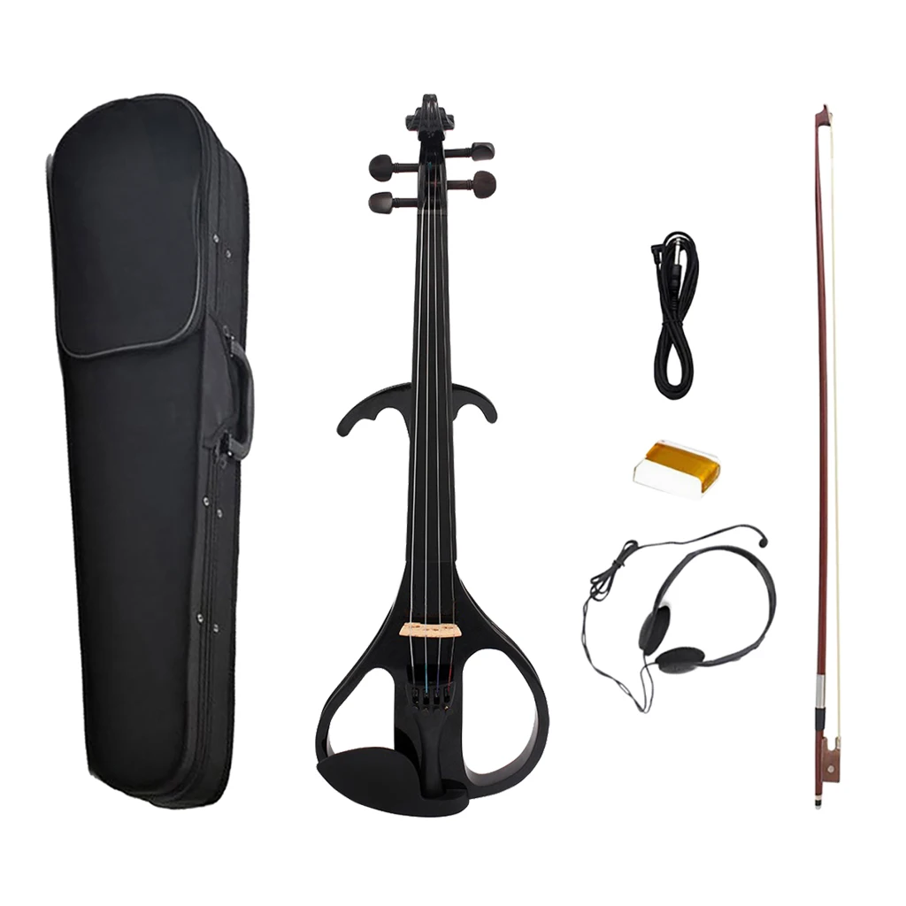 

Black 4/4 Size Electric Silent Violin Fiddle Bow Case Rosin Earphone Set