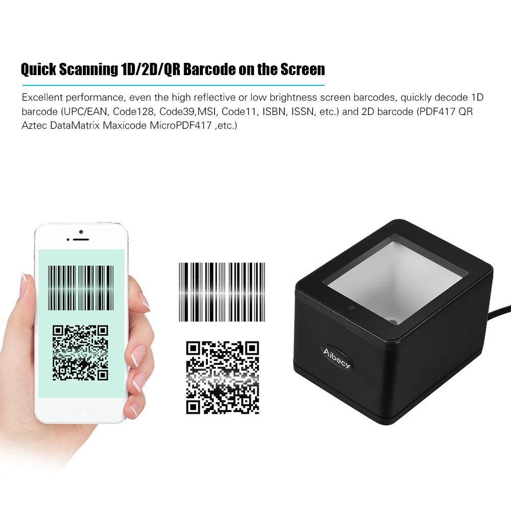 Aibecy YHD 9800 1D/2D/QR сканер штрих кода настольный USB проводной считыватель кмоп датчик