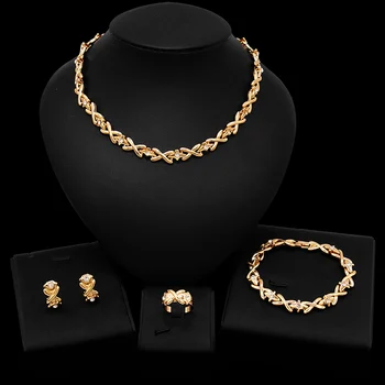 

Yulaili New Fashion Gold Plated XX Design Crystal Necklaces Stud Earrings Bracelet Ring for Women Wedding Jewelry Sets Wholesale