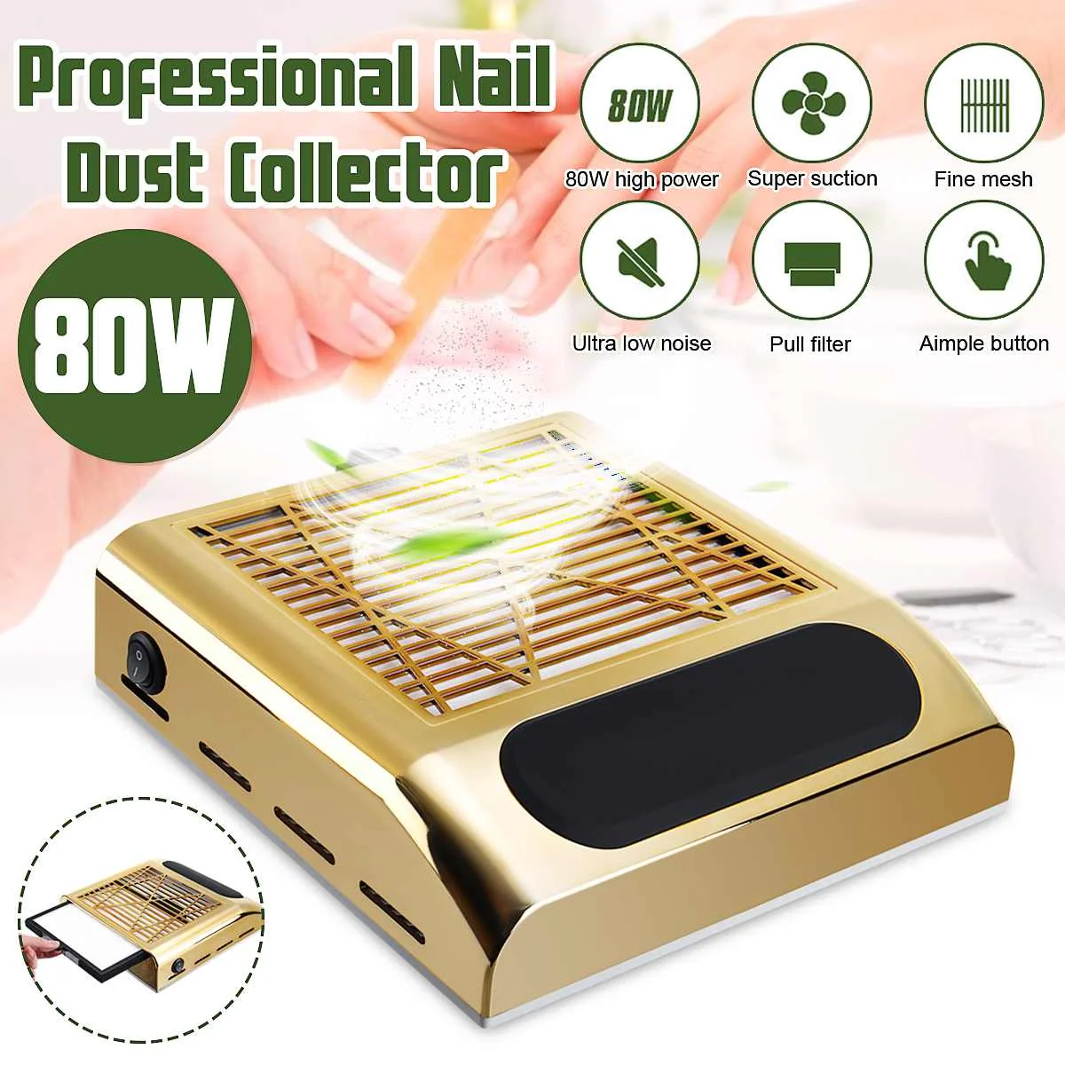 

110~220V 80W Vacuum Cleaner Strong Power Nail Dust Collector Nail Fan Tools 40W Suction Professiona Suitable For Nail Salon