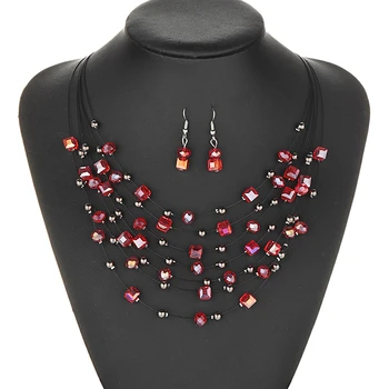

Vintage Crystal Beads Jewelry Set Bohemian Multi-layer Necklaces and Earrings Sets For Women 2020 Fashion Boho Party Jewelry