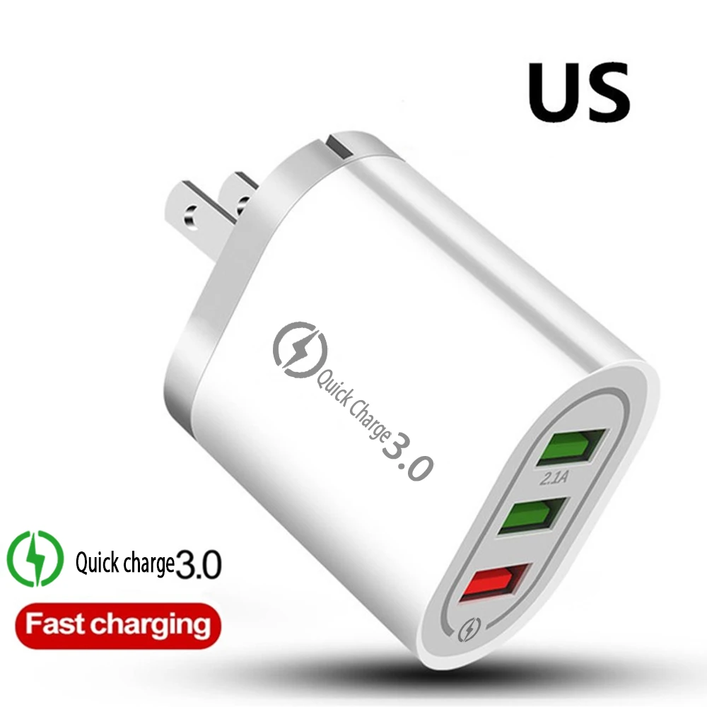 Хорошая 3 Порты и разъёмы USB Зарядное устройство Quick Charge 3,0 для IPhone X 7 samsung huawei P30 Xiaomi 5V 3A ЕС США штекер Адаптер зарядки мобильного телефона - Тип штекера: US   White