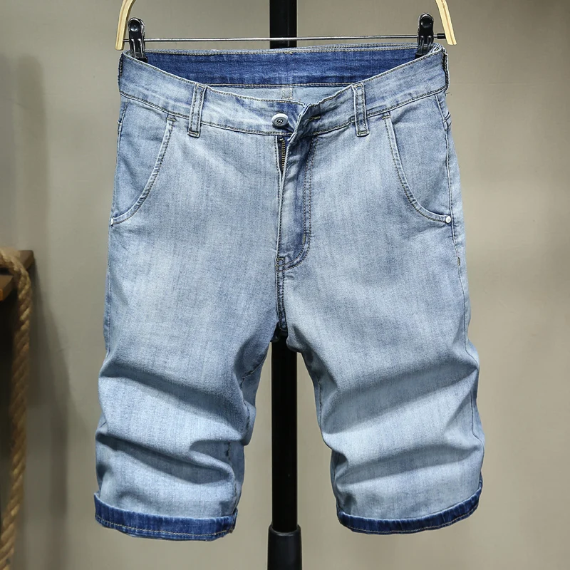 Plus Zise 42 44 46 Light Blue Short Jeans Men Summer New Big Pocket Straight Denim Shorts Male Brand Clothes Plus Zise 42 44 46 Light Blue Short Jeans Men Summer New Big Pocket Straight Denim Shorts Male Brand Clothes