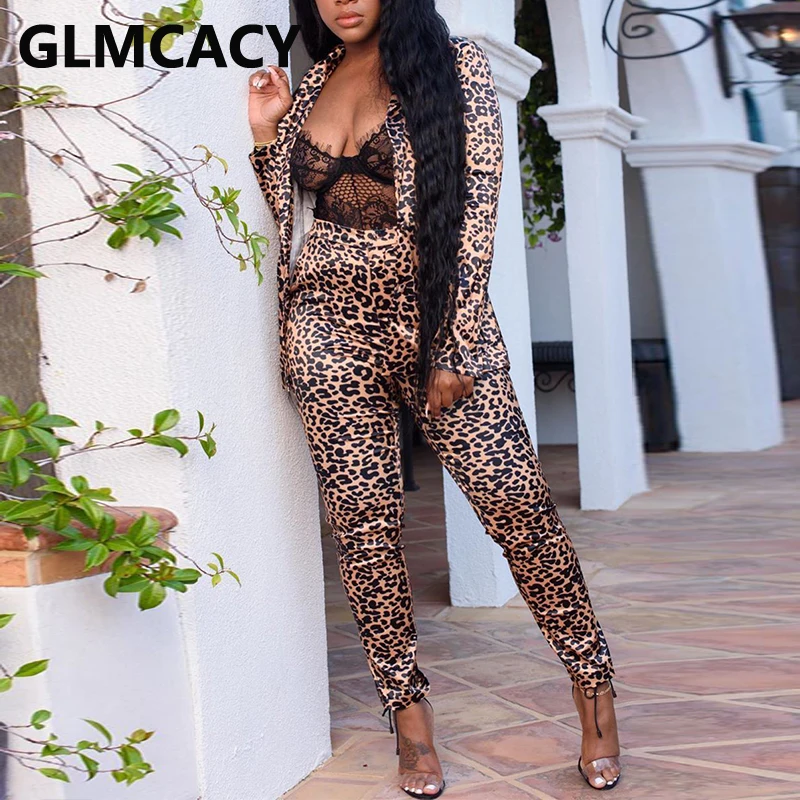 Женский костюм из двух предметов с леопардовым принтом рубашка длинным рукавом и