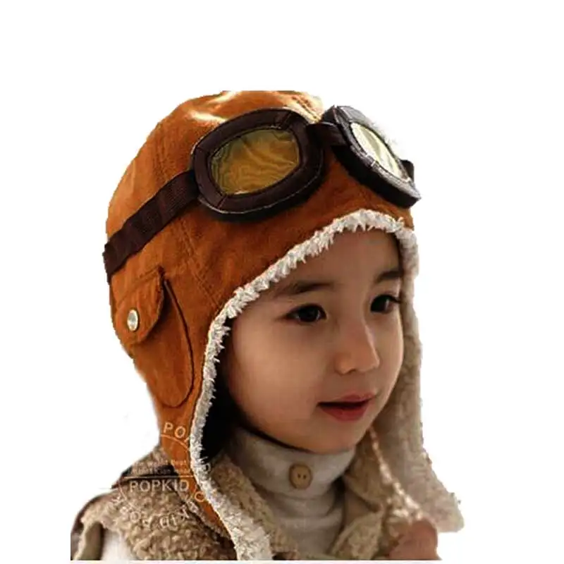 Sombreros de aviador para niños, de aviador de piloto, orejeras marrones, gorros cálidos de para las orejas, accesorios para niños - AliExpress