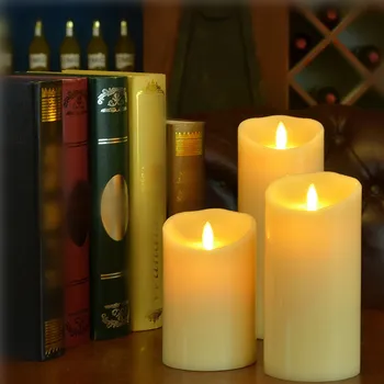 

NEWKBO 3pcs/set Luminara Ivory LED Candles Flameless Real Wax Moving Wick LED Candle Lamp for Wedding Christmas Decoration Lamp