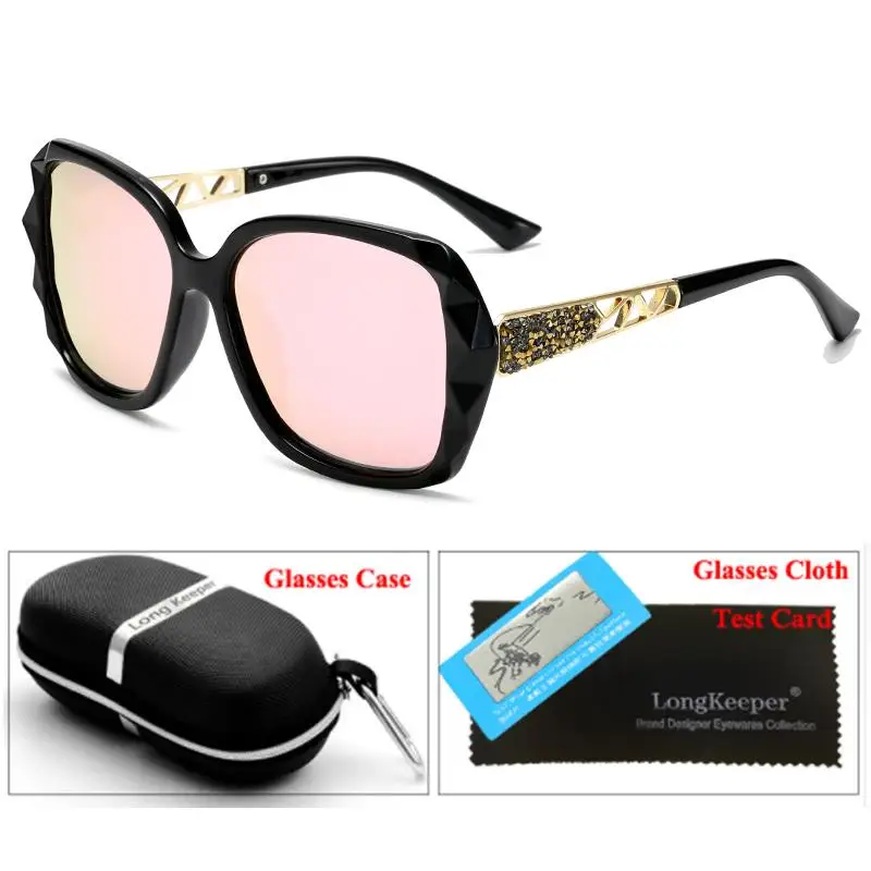 Black Frame Pink Роскошные поляризационные солнцезащитные очки со стразами, чехол в коробке, женские брендовые винтажные негабаритные Квадратные Солнцезащитные очки, женские градиентные Оттенки UV400 - Цвет линз: Black Frame Pink