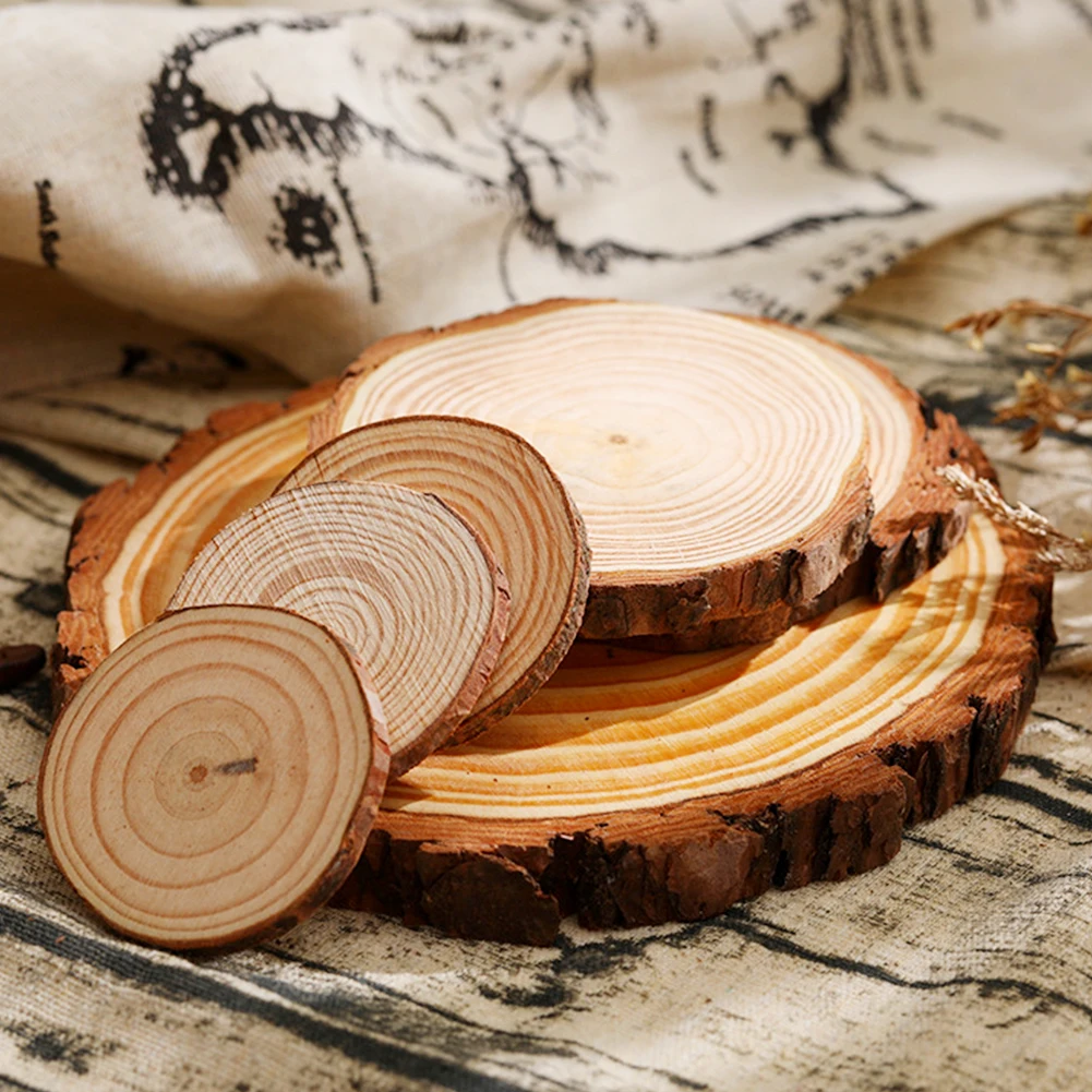 Unfinished Pine Slice Natural Wood Slices Wood Disc with Tree Bark DIY Accessory 