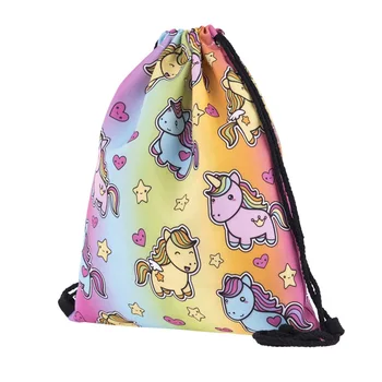 

Rope bag drawstring women European popular 3D digital printing bundle pocket Unicorn woman Unicorn receipt bundle knapsack new