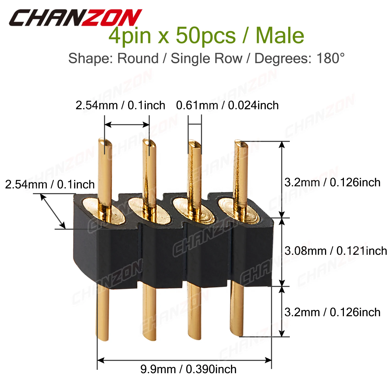 4 Pins Männlichen Runde Pin Header Einreihige 2,54mm Gold Überzogene Rgb LED Streifen Gerade Draht Anschluss für Arduino PCB Buchse Bord – Detail 1