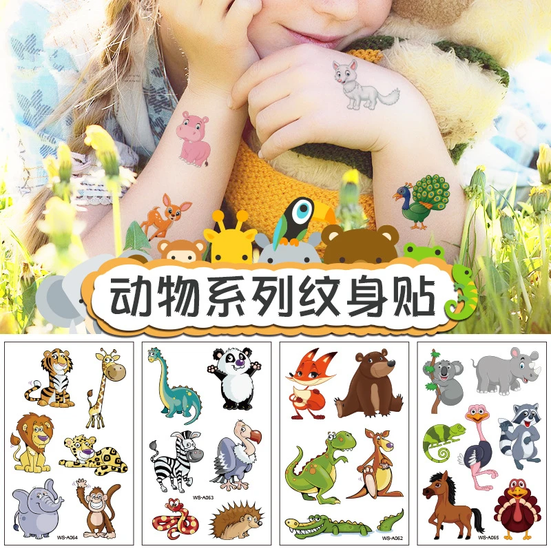 10 шт временные тату с животными, с рисунком зоопарка, боди-арт, водонепроницаемые тату для детей, джунгли, лесные животные, вечерние, сувениры