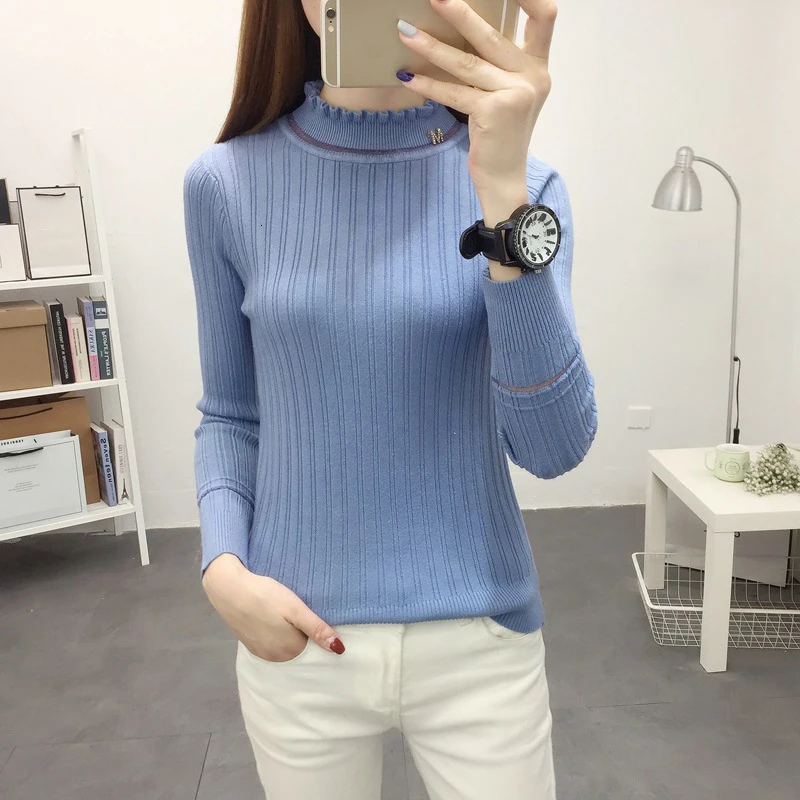 

Women Trui High Elastic Slender Coltrui 2019 Spring Renaissance Fashion Trui Female Slender Sexy Perspective Jumper