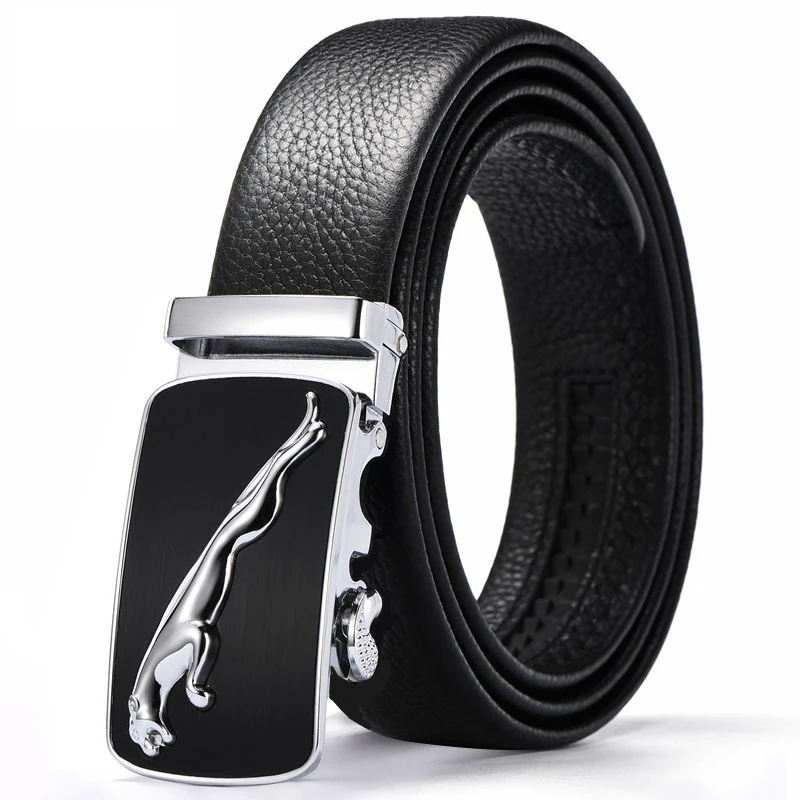 New Men's Belt Leather Sports Car Auto Buckle Black Waistband Korean Youth Business Trend Texture Genuine Flexible Belt 120cm