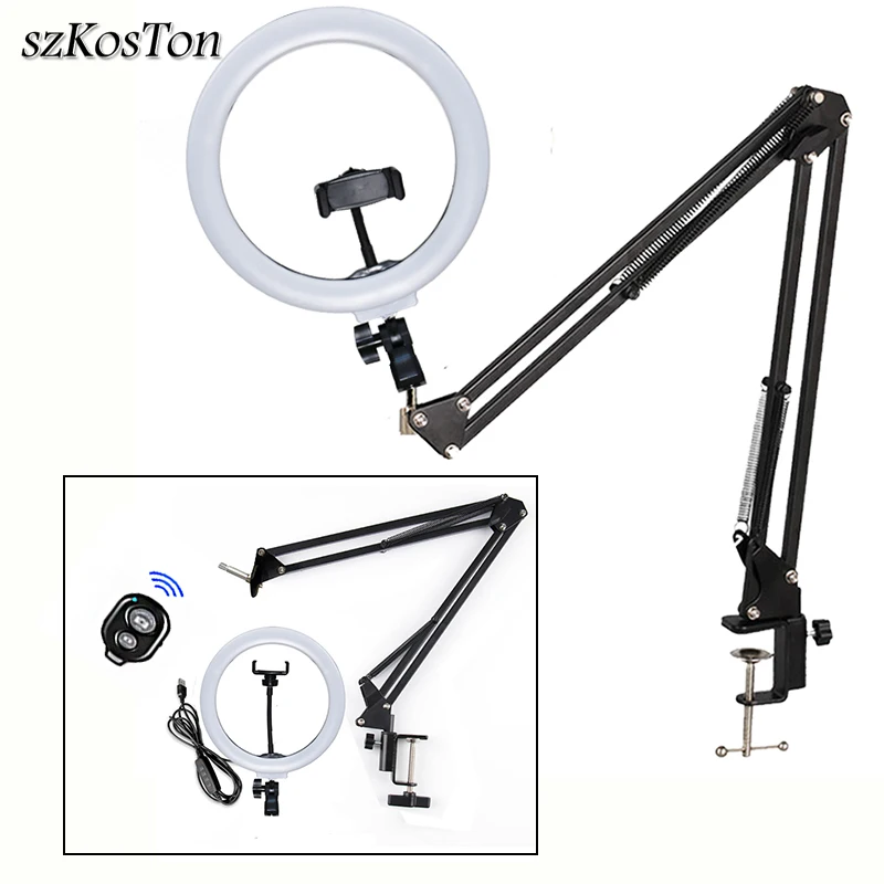 

Photography Dimmable LED Selfie Ring Light With Desk Long Arm Phone Holder 3200K-5600K Photo Studio Light For Youtube Video Live