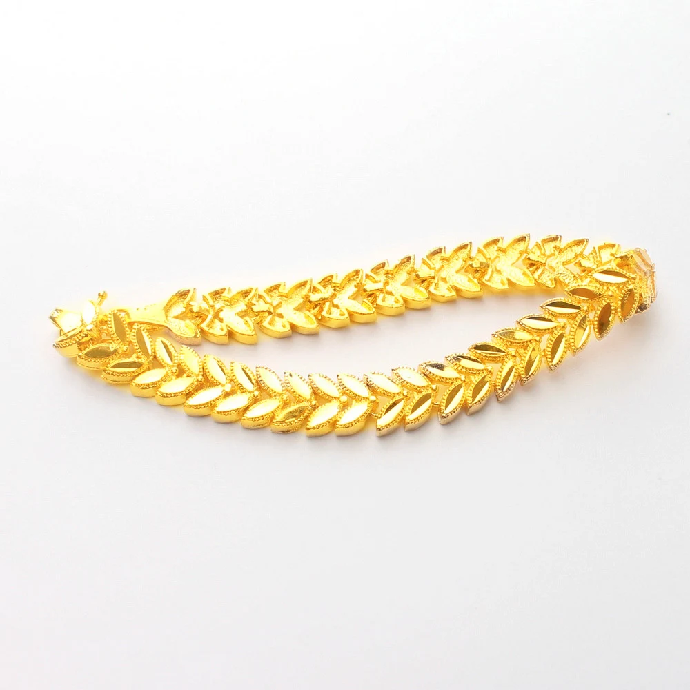 24K золотые браслеты для женщин лист простой и яркий дизайн модные роскошные длинные браслеты подарки на день Святого Валентина
