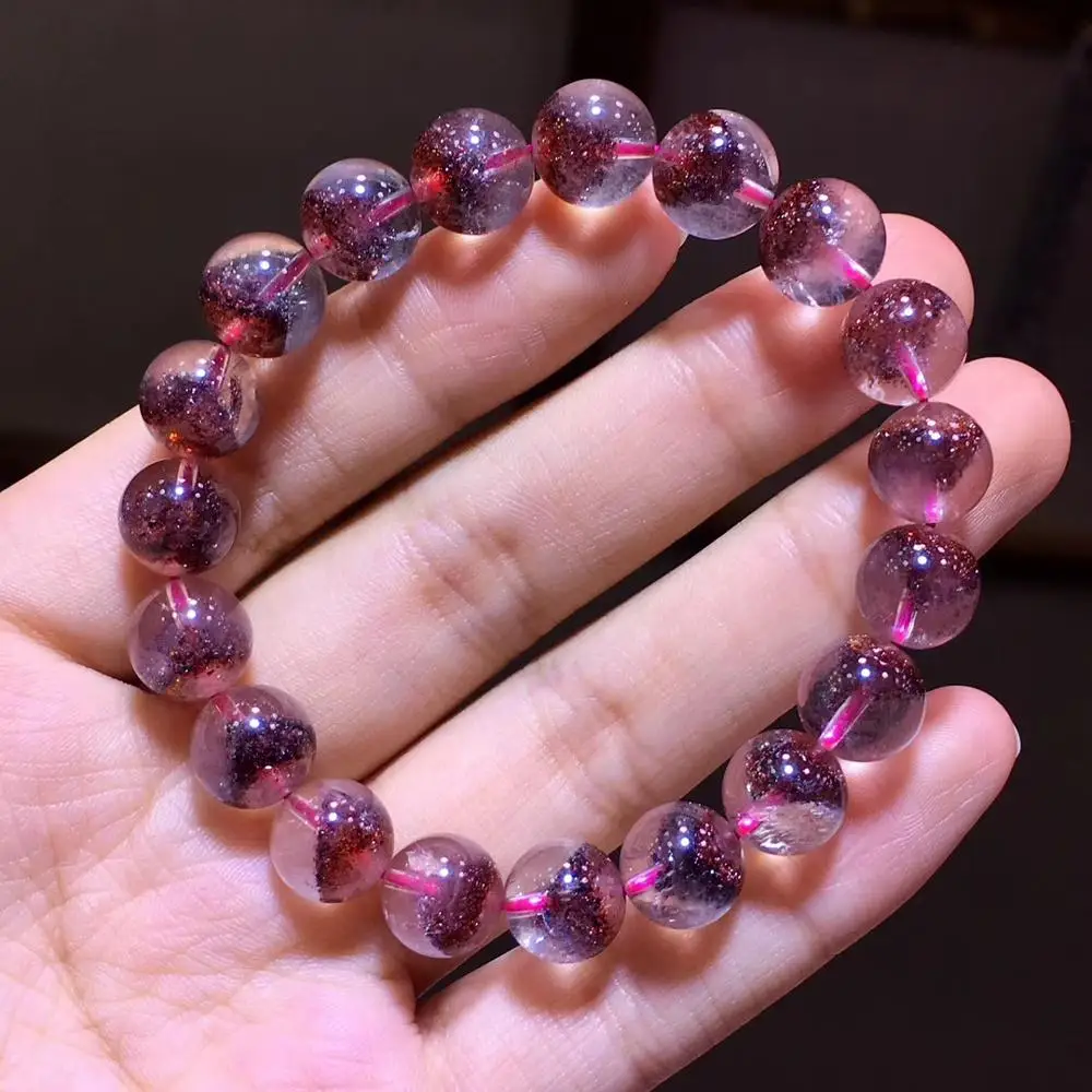 

10mm Natural Lepidocrocite Quartz Crystal Bracelet Woman Red Super 7 Round Beads Stretch Gemstone Jewelry AAAAAA Certificate