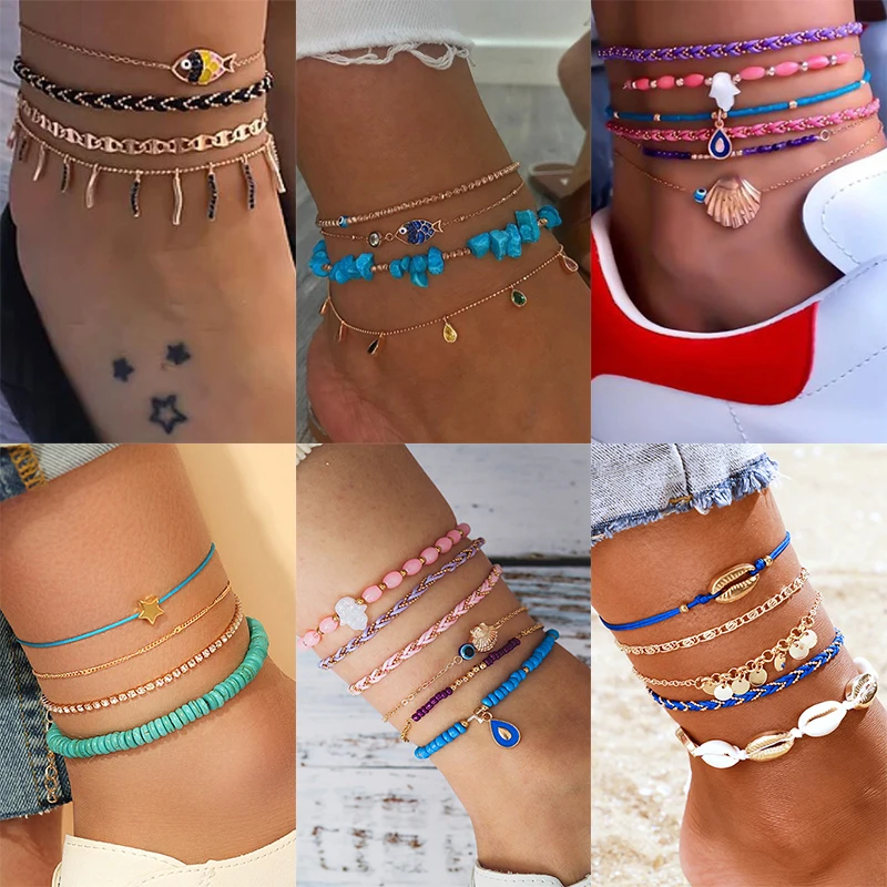Bohemian Shell Stone Anklets Set for Women Multicolor Braided Beach Wtar Drop Crystal Feet Leg Chain Summer Jewelry Accessories Bohemian Shell Stone Anklets Set for Women Multicolor Braided Beach Wtar Drop Crystal Feet Leg Chain Summer Jewelry Accessories